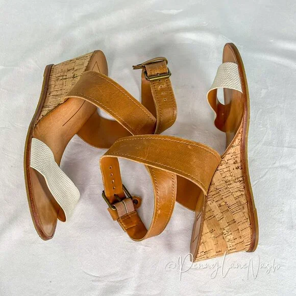 Dolce Vita Two Tone Strap Wedge Sandal Size 9 Cream/Tan - Picture 7 of 7